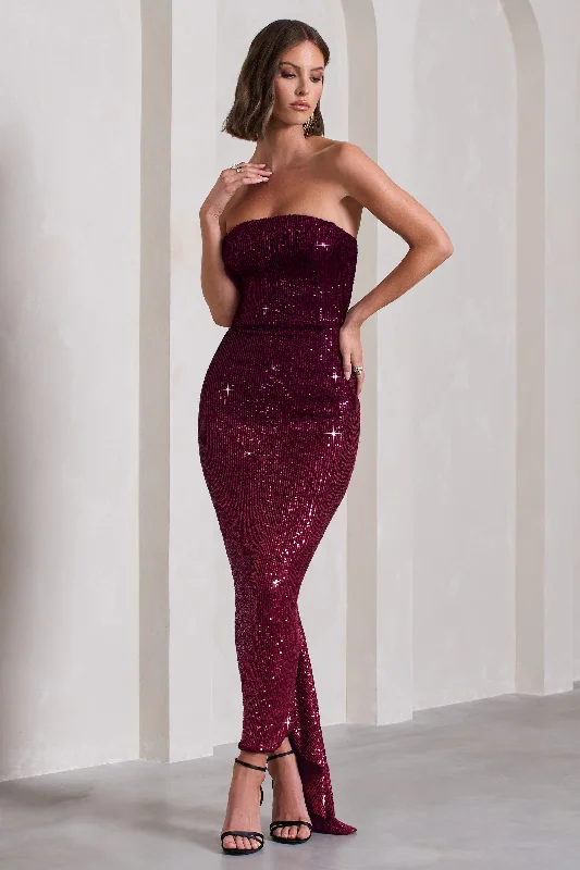 Stylish Savings Fade | Berry Ombre Sequin Bandeau Bodycon Maxi Dress Ethnic Cultural Event Wear