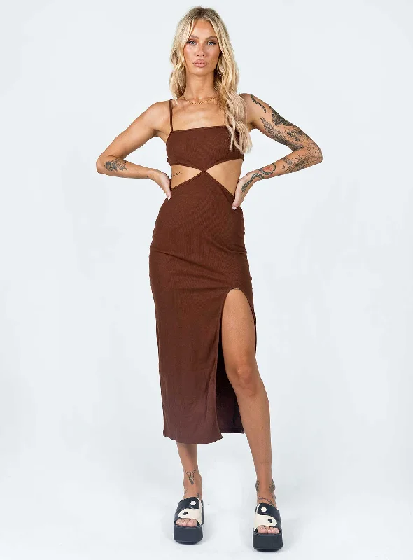 Laid-Back Fashion Offers Elliot Midi Dress Brown Flash Sale