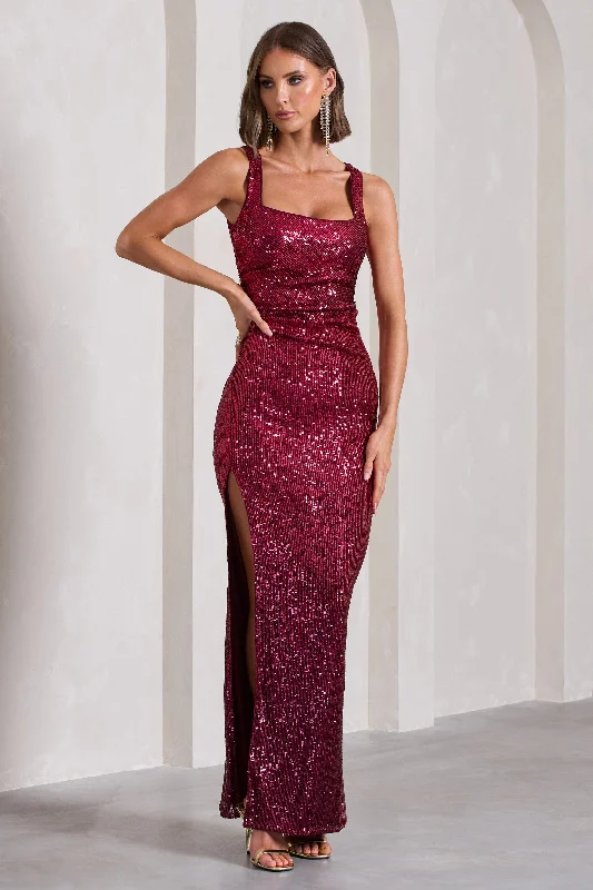 Must-Have Style Discounts Yvonne | Plum Sequin Open-Back Bodycon Maxi Dress Save on Classic Elegant Styles