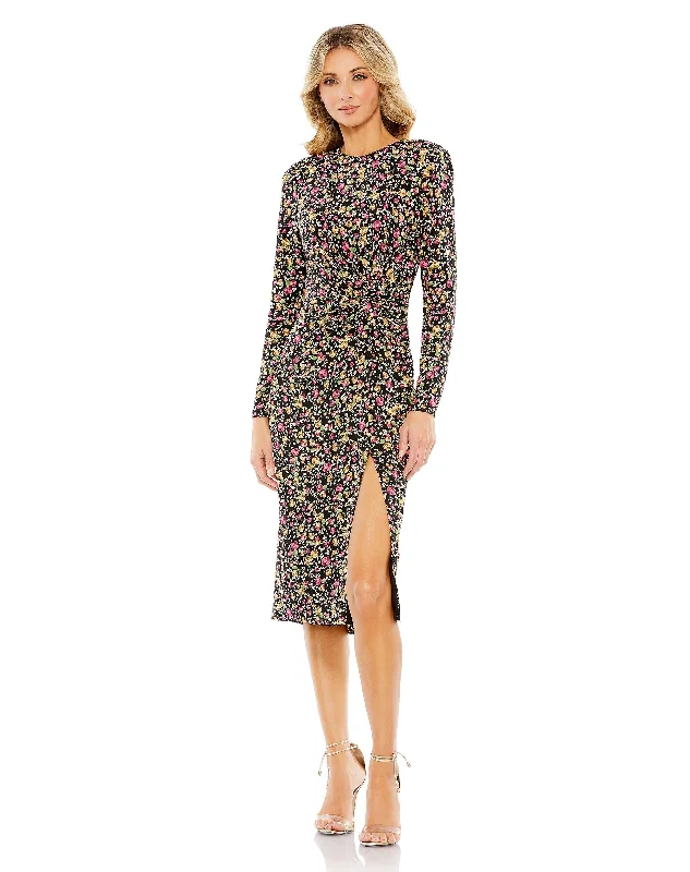 Casual Yet Chic Sales Floral Long Sleeve Midi Dress Parisian Effortless Chic Style