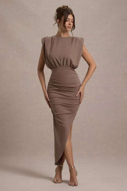 Fashionable Comfort Promotions Jennifer | Mocha Sleeveless Maxi Dress With Asymmetric Hem Exquisite Craftsmanship