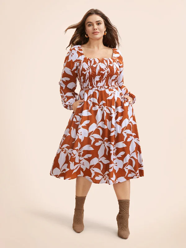 Discover Now Silhouette Floral Print Shirred Midi Dress Graceful Drape