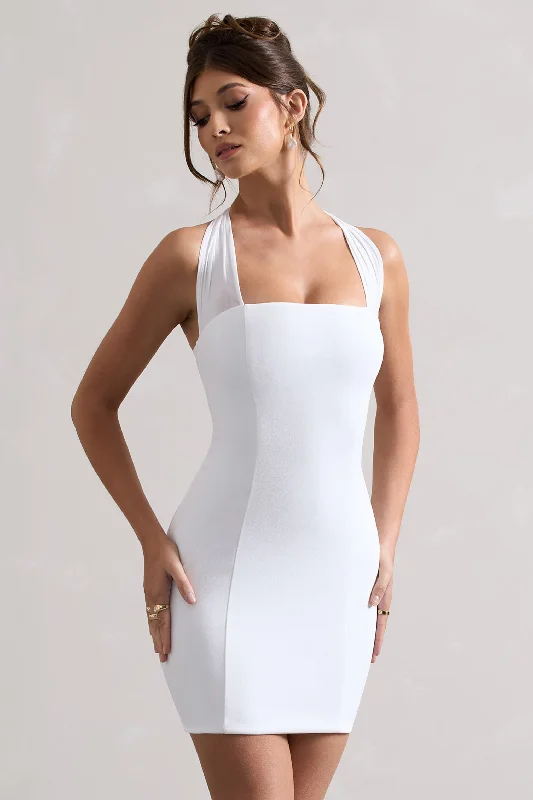 Fashion Frontiers Soul | White Bodycon Halter-Neck Mini Dress Rustic Countryside Charm Look