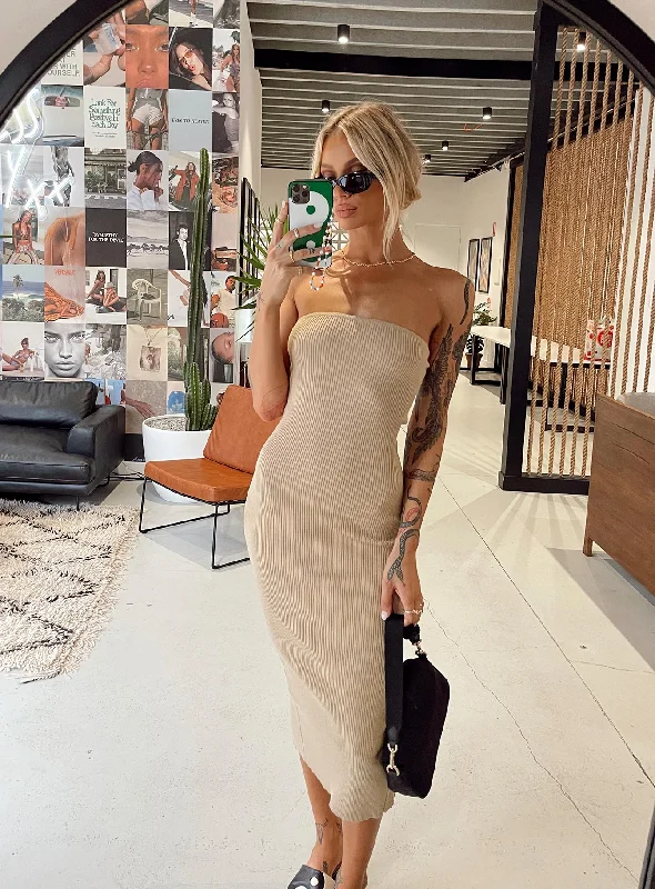 Street Style Discounts Ethan Strapless Midi Dress Beige Effortless Comfort