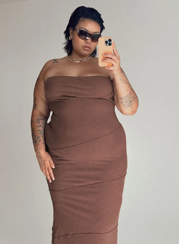 Spring Fashion Oscar Midi Dress Brown Curve Effortless Comfort