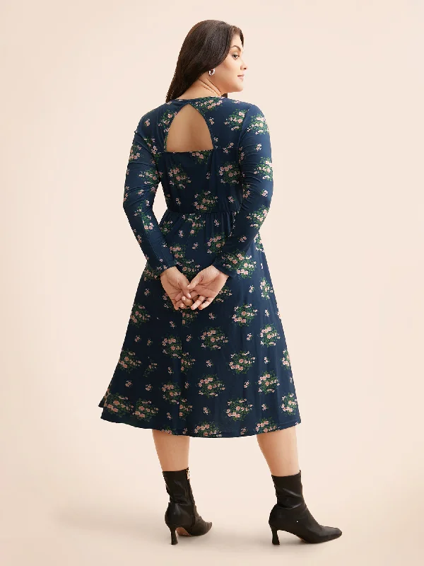 Additional Time-Limited Offers Square Neck Floral Cut Out Dress Fashion-Forward Style