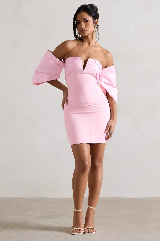 Trend Forward Threads Short & Sweet | Pink Bardot Bodycon Mini Dress Classic Timeless Elegant Style