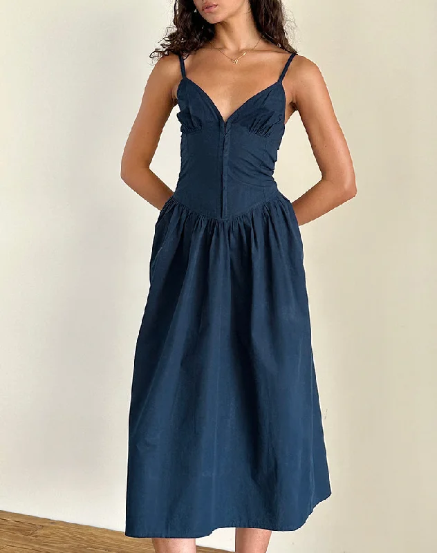 Summer Fashion Krista Maxi Dress in Poplin Navy Elegant Attire