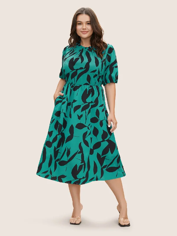 New Arrivals Silhouette Floral Print Mock Neck Midi Dress Coastal Beach - Inspired Style