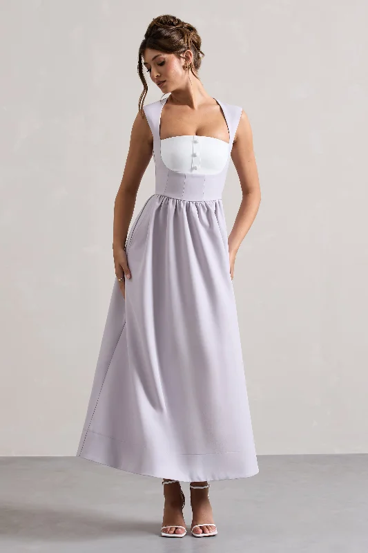 Special Offer Maybelle | Mauve Square-Neck Corset Skater Maxi Dress Classic Timeless Elegant Style