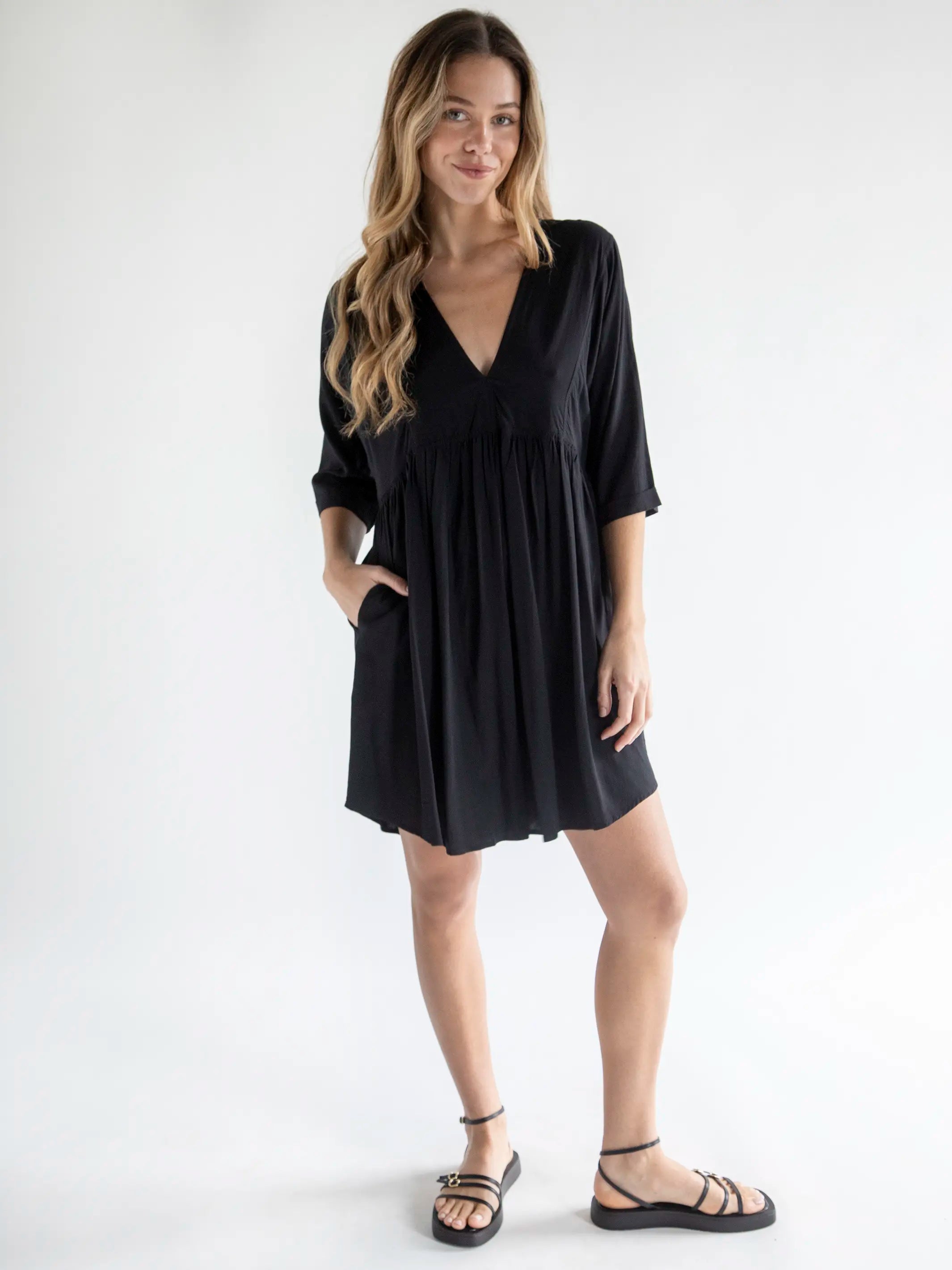 Fresh Styles, Fresh Deals Stella V-Neck Mini Dress - Black Hollywood Glam Award - Show Style