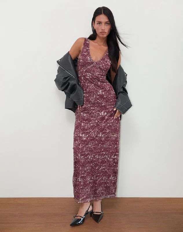 Boutique Styles Vatika Maxi Dress in Abstract Leo Spot Effortless Comfort