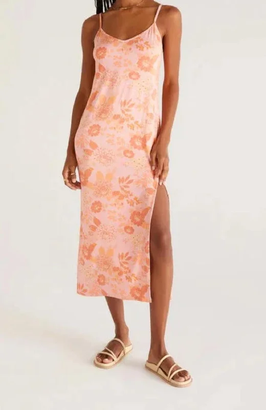 Massive Savings Cora Floral Midi Dress In Sunkist Romantic Detailing