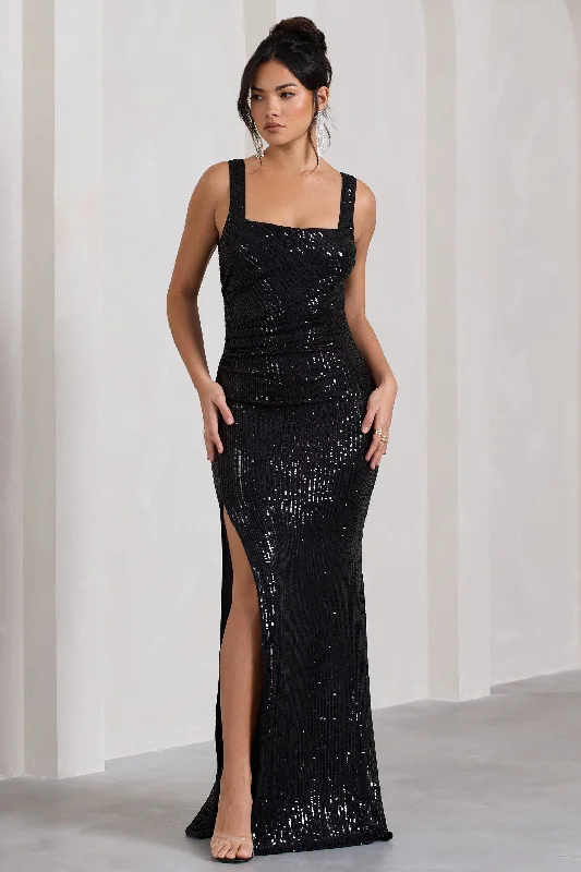 Cool Prices Yvonne | Black Sequin Open-Back Bodycon Maxi Dress Elevated Style