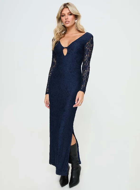 Sophisticated Style Offers Marceline Long Sleeve Maxi Dress Navy Polished Finish