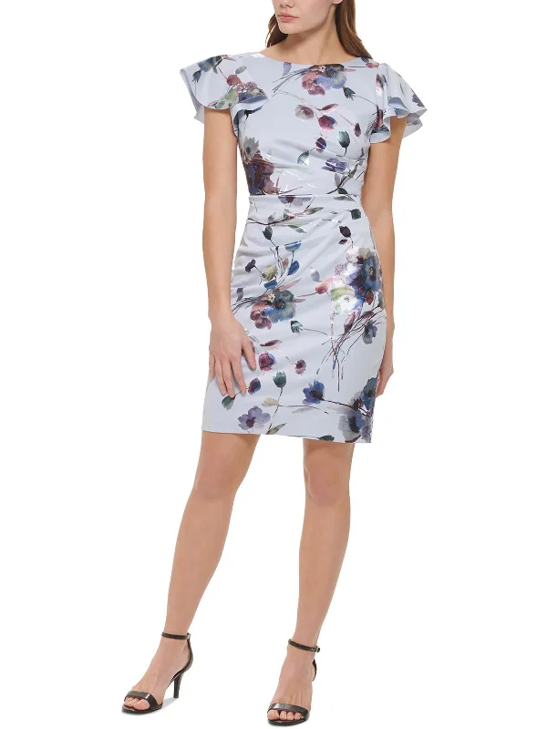 Browse Our Top Products Petites Womens Floral Print Polyester Cocktail And Party Dress Save on Classic Elegant Styles