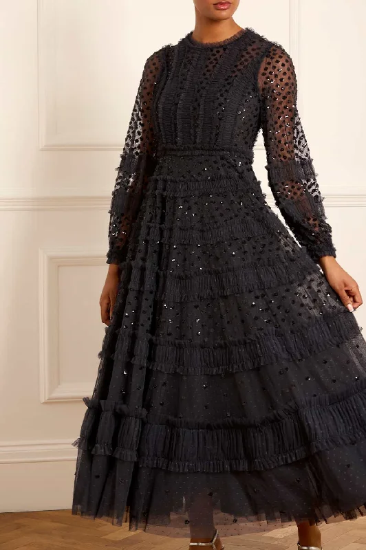 Fall Sale, Prices Drop Dot Shimmer Ankle Gown Romantic Detailing