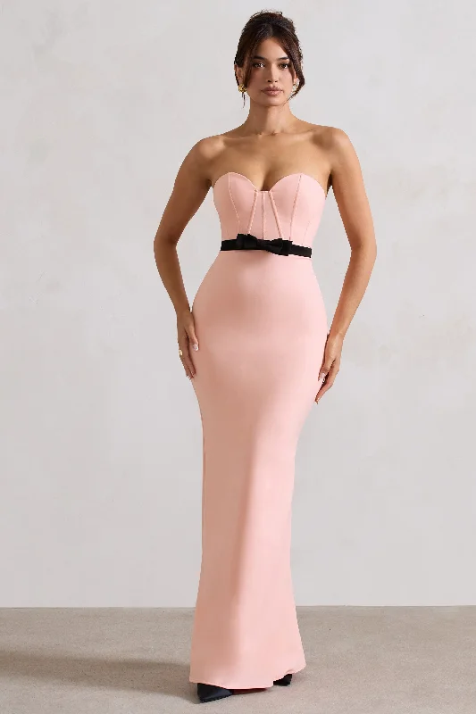 Limited Styles Albi | Pink Structured Strapless Corset Maxi Dress With Bow Rustic Countryside Charm Look