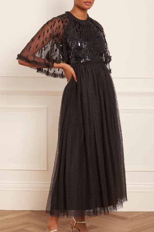 Seasonal Clearance Sequin Dash Bodice Ankle Gown Elevated Style