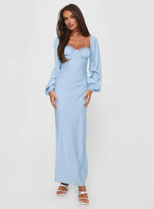 Affordable Luxury Fashion Hazel Long Sleeve Maxi Dress Blue Artful Design