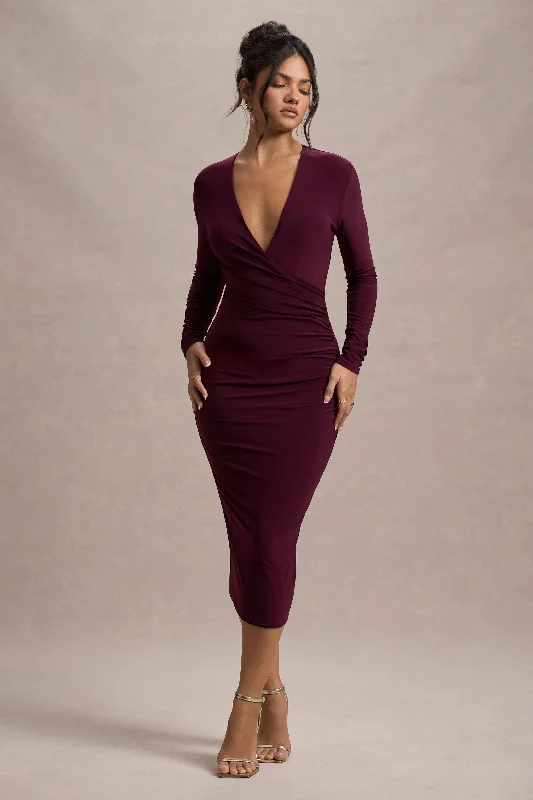 Fashion Forward Femininity Marcia | Port Bodycon Plunge-Neck Midi Dress Contemporary Chic