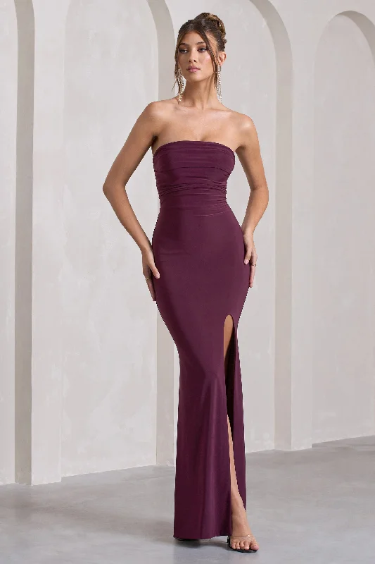 Modern Fashion Sale Midnight Calling | Plum Bandeau Split Lace-Up Maxi Dress Effortless Style