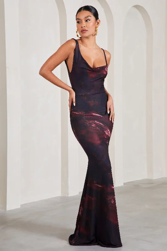 Casual Chic Deals Phantasy | Plum Print Asymmetric Neckline Cowl Maxi Dress Exquisite Craftsmanship