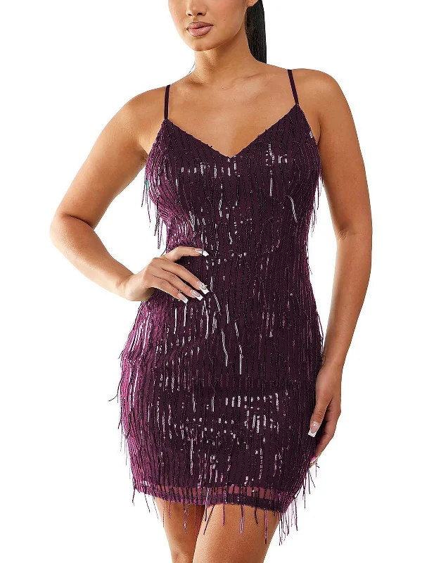 Hot Deals Juniors Womens Fringed Mini Bodycon Dress Effortless Grace