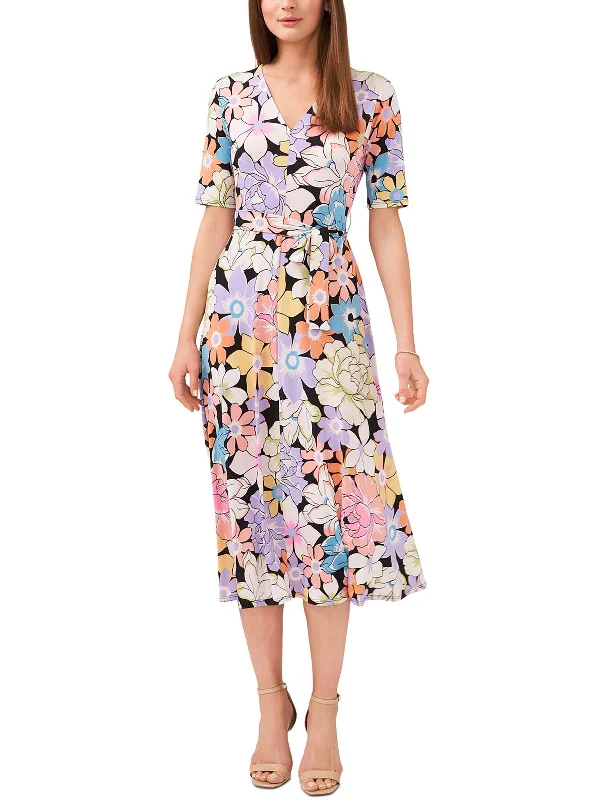 Huge Price Cut Petites Womens Floral Print Polyester Midi Dress Limited - Stock