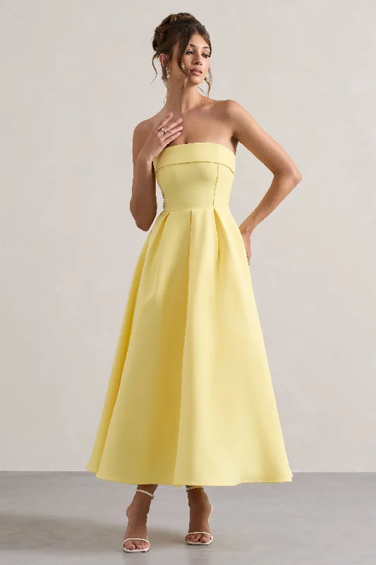 Urban Style Promotions Annalise | Lemon Bandeau Skater Midi Dress Cottagecore Rustic Charm Style