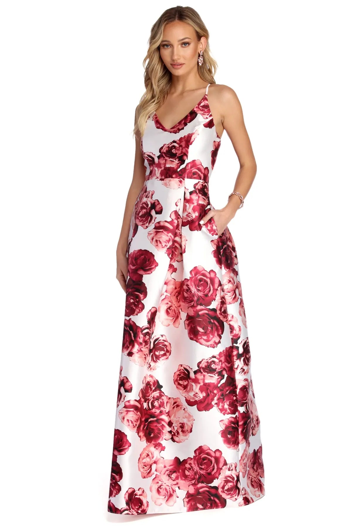 Modern Chic Discounts Joanna Formal Floral Satin Dress Feminine Elegance