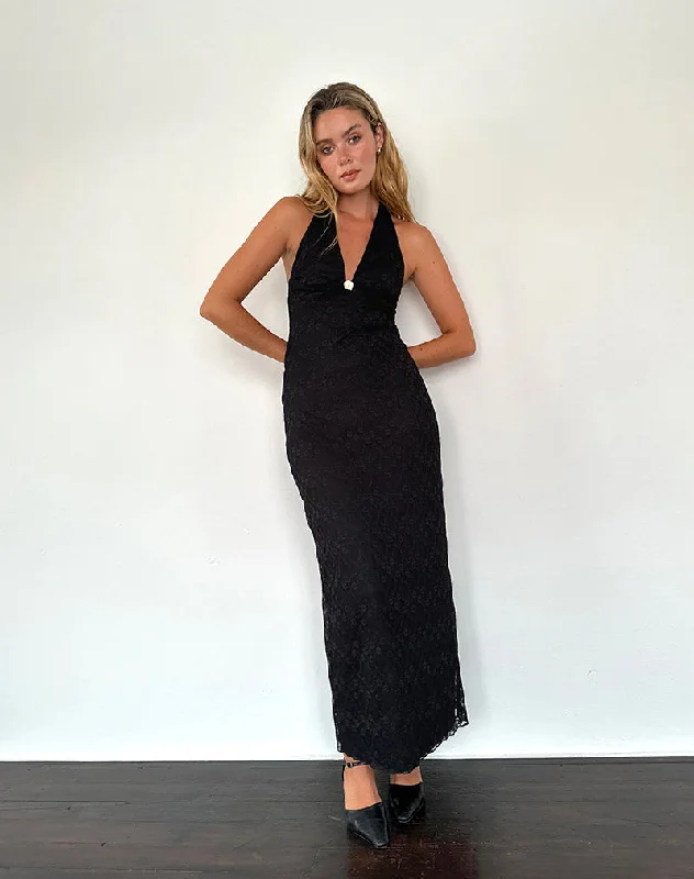 Bold Fashion Sales Atma Halterneck Maxi Dress in Canina Lace Black Limited - Edition Drops