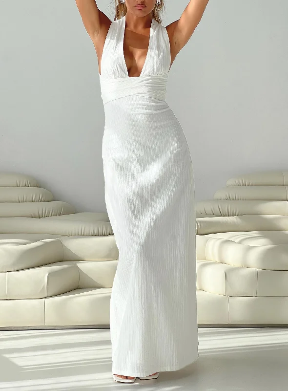 Luxury Fashion Alsace Maxi Dress White Graceful Drape