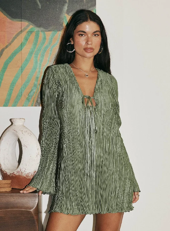 Effortless Style, Endless Impact Malop Long Sleeve Mini Dress Sage Minimalist Office - Ready Style