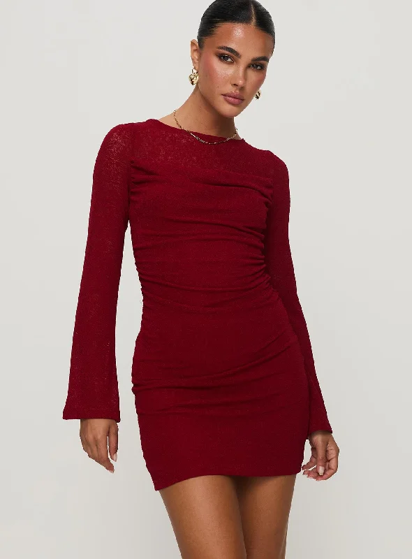 Limited Time Offers Epiphany Long Sleeve Mini Dress Burgundy Sleek Design