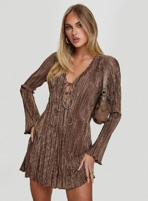 Contemporary Fashion Sale Malop Long Sleeve Mini Dress Chocolate Formal Outfit