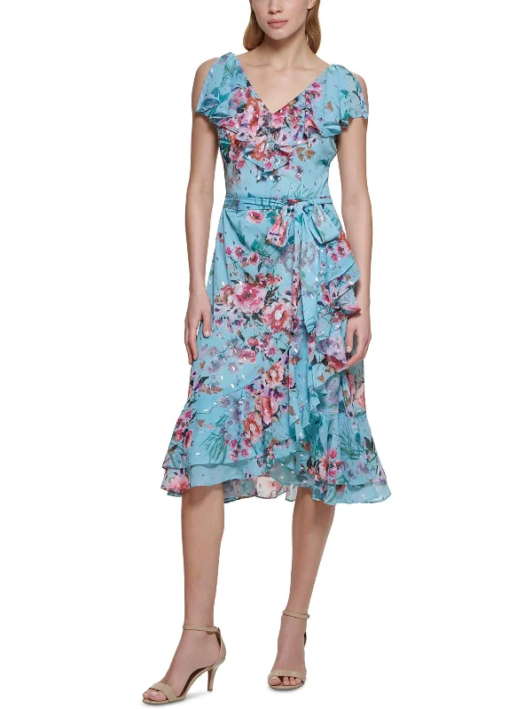 Limited Edition Womens Floral Calf Midi Dress Luxe Layering