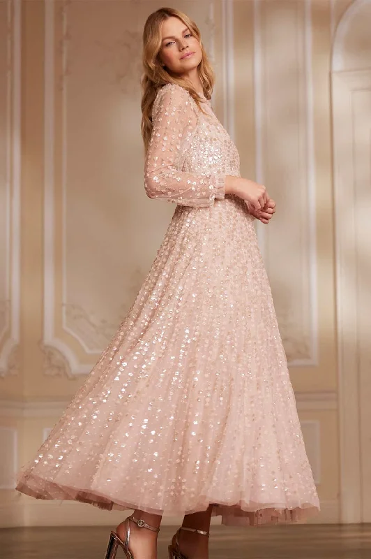 Budget-Friendly Fashion Raindrop Long Sleeve Ankle Gown Romantic Flair