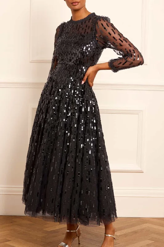 Trendy Pulse Sequin Dash Long Sleeve Gown Fashion-Forward Style