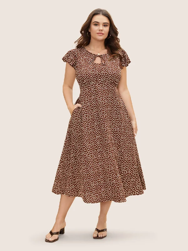 Additional Time-Limited Offers Ditsy Floral Tie Knot Cap Sleeve Dress Floral Style