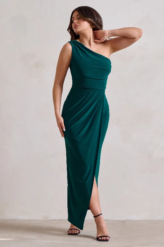 Daily Deals Athena | Bottle Green One Shoulder Maxi Dress Feminine Allure