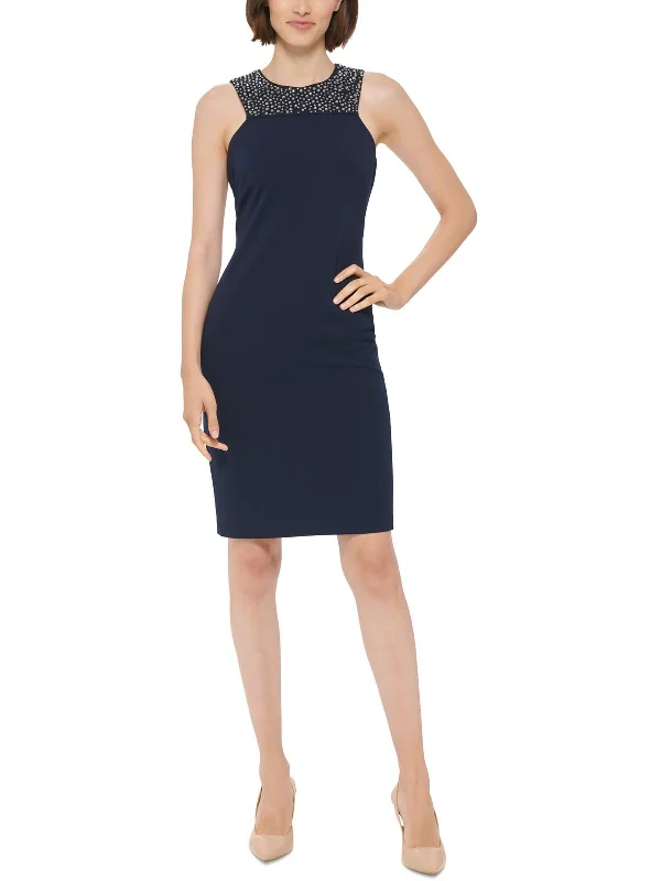 Discover Now Petites Womens Embellished Mini Bodycon Dress Contemporary Chic