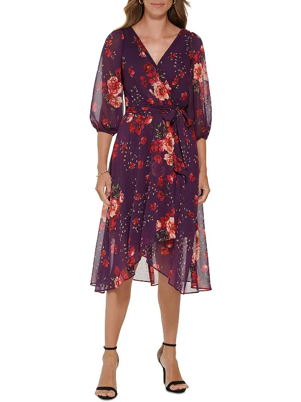 Seasonal Picks Womens Floral Midi Wrap Dress Everyday Glamour