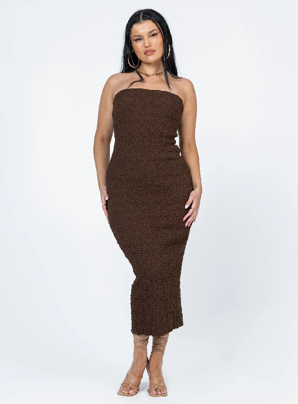 Casual Chic Kei Midi Dress Brown Flowing Silhouette