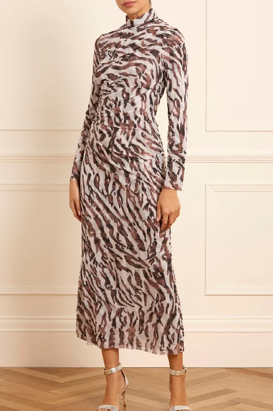 Elegant Fashion Offers Zebra Turtleneck Ankle Gown Feminine Grace