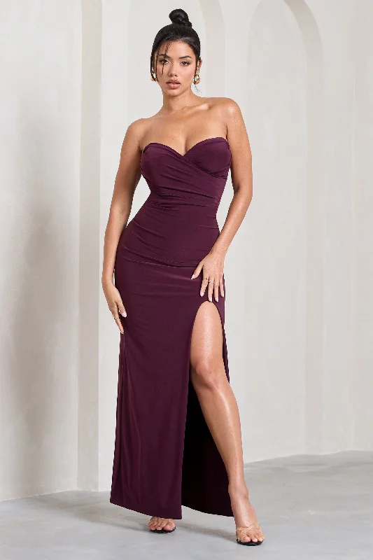 Casual Fashion Dynamite | Plum Pleated Bodice Split Maxi Dress Flowing Silhouette