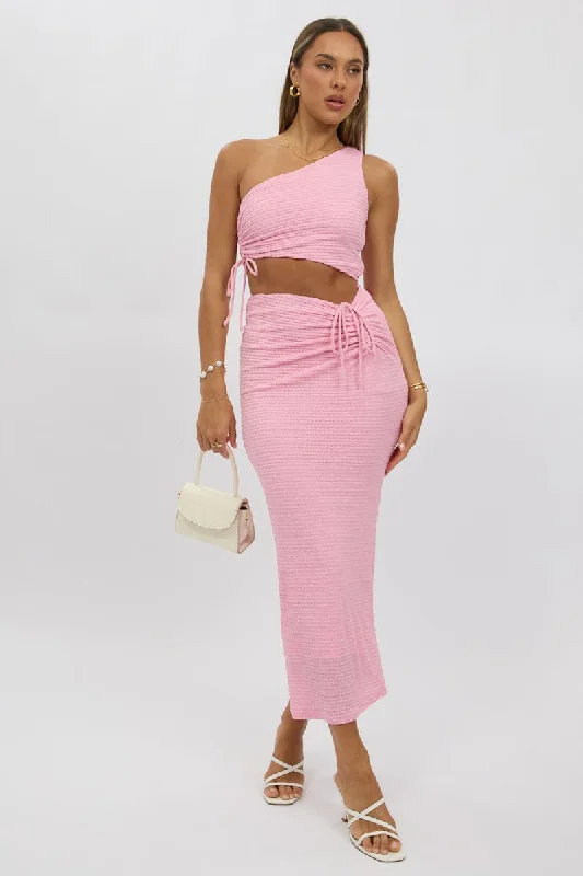 Sophisticated Style Offers Pink Bodycon Dress One Shoulder Maxi Weekend Special