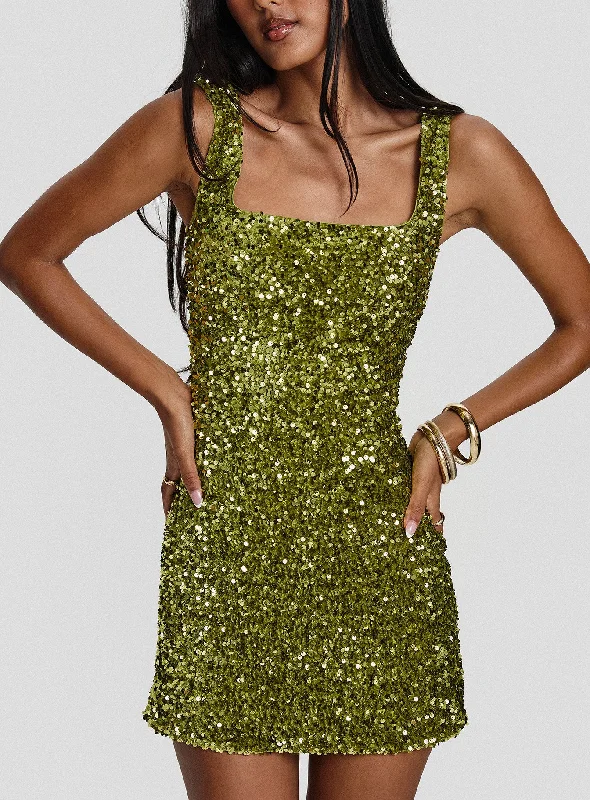 Chic Trends Unveiled Miss Me Sequin Mini Dress Chartreuse Dreamy Draping