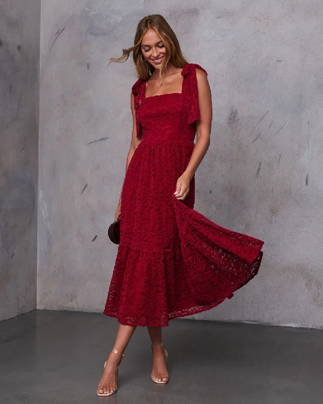 Premium Fashion Sway Together Tiered Lace Midi Dress Romantic Flair