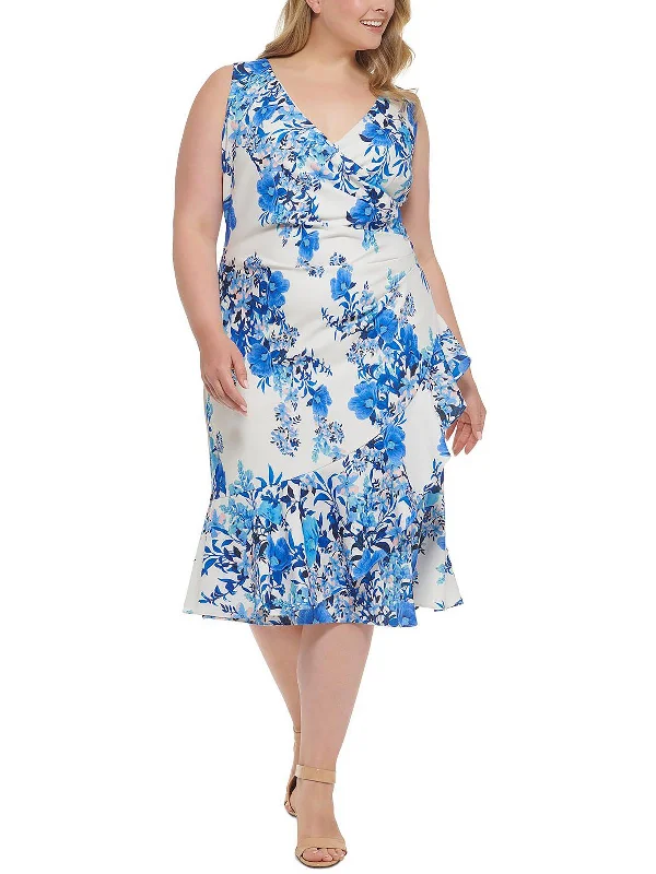 Hot Deals Plus Womens Knit Floral Midi Dress Luxury Comfort